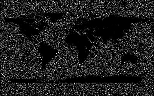 Map of the world in black and white on a black background