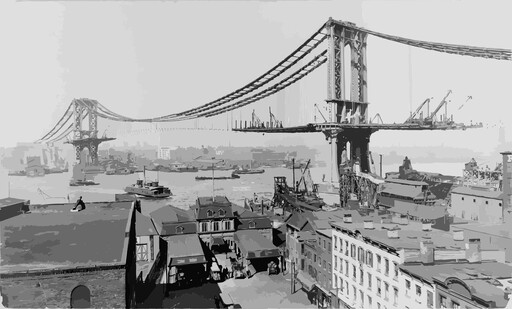 A 검정 과 화이트 사진 의 The Brooklyn Bridge
