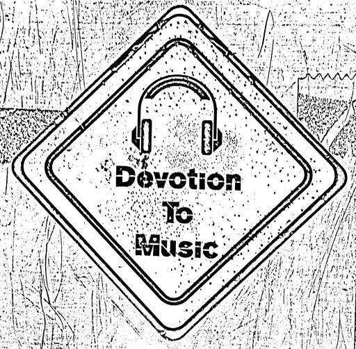 Black and white a sign with headphones on it