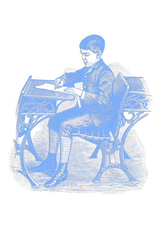 A Boy Sitting 에 A 벤치 독서 A 책