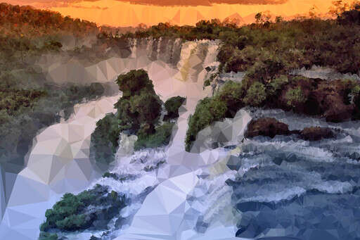 A Digital Painting Of A Waterfall At Sunset