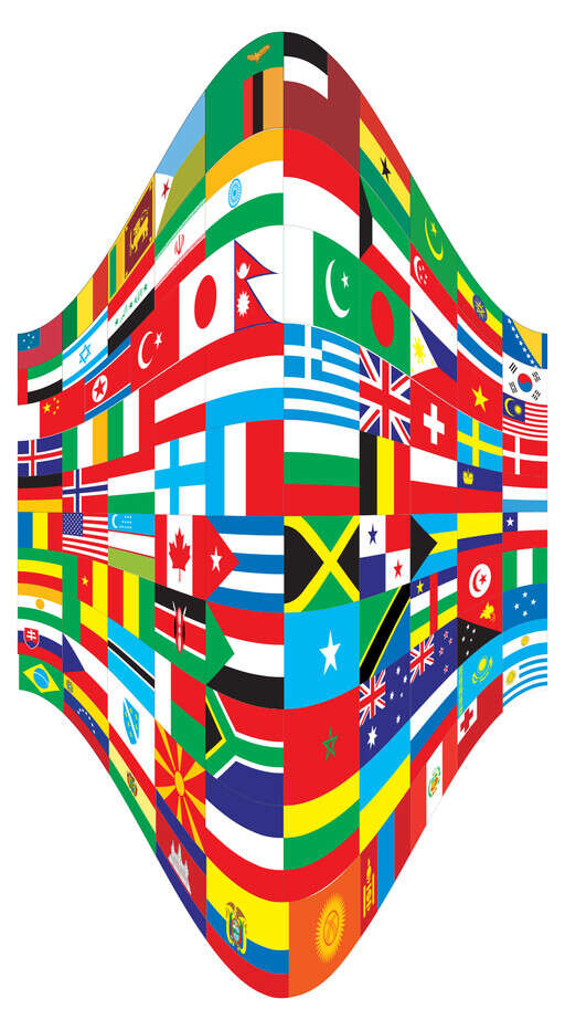 A Face Mask With The Flags Of Different Countries