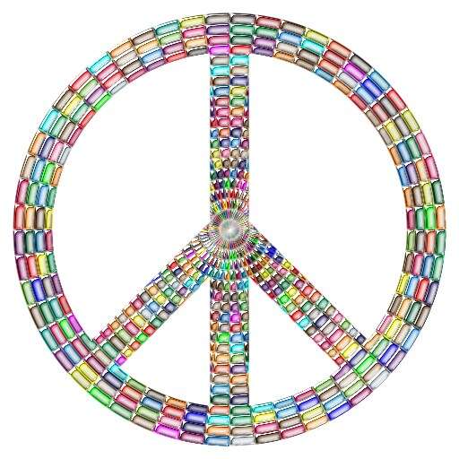 Peace sign made out of multicolored beads