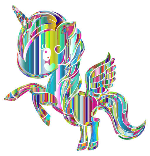 A Rainbow - Colored Unicorn With A White Background