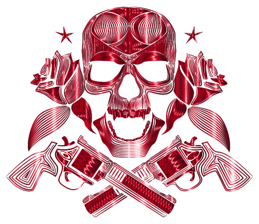 총과 리본을 가진 Skull