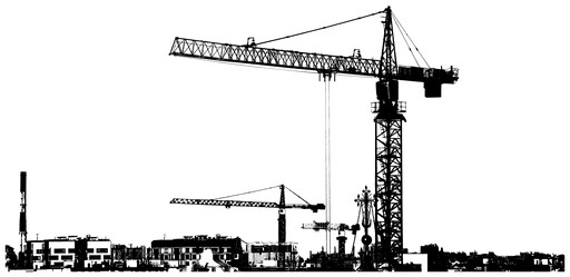건축의 Silhouettes는 백색 배경에 기중기를 Cranes