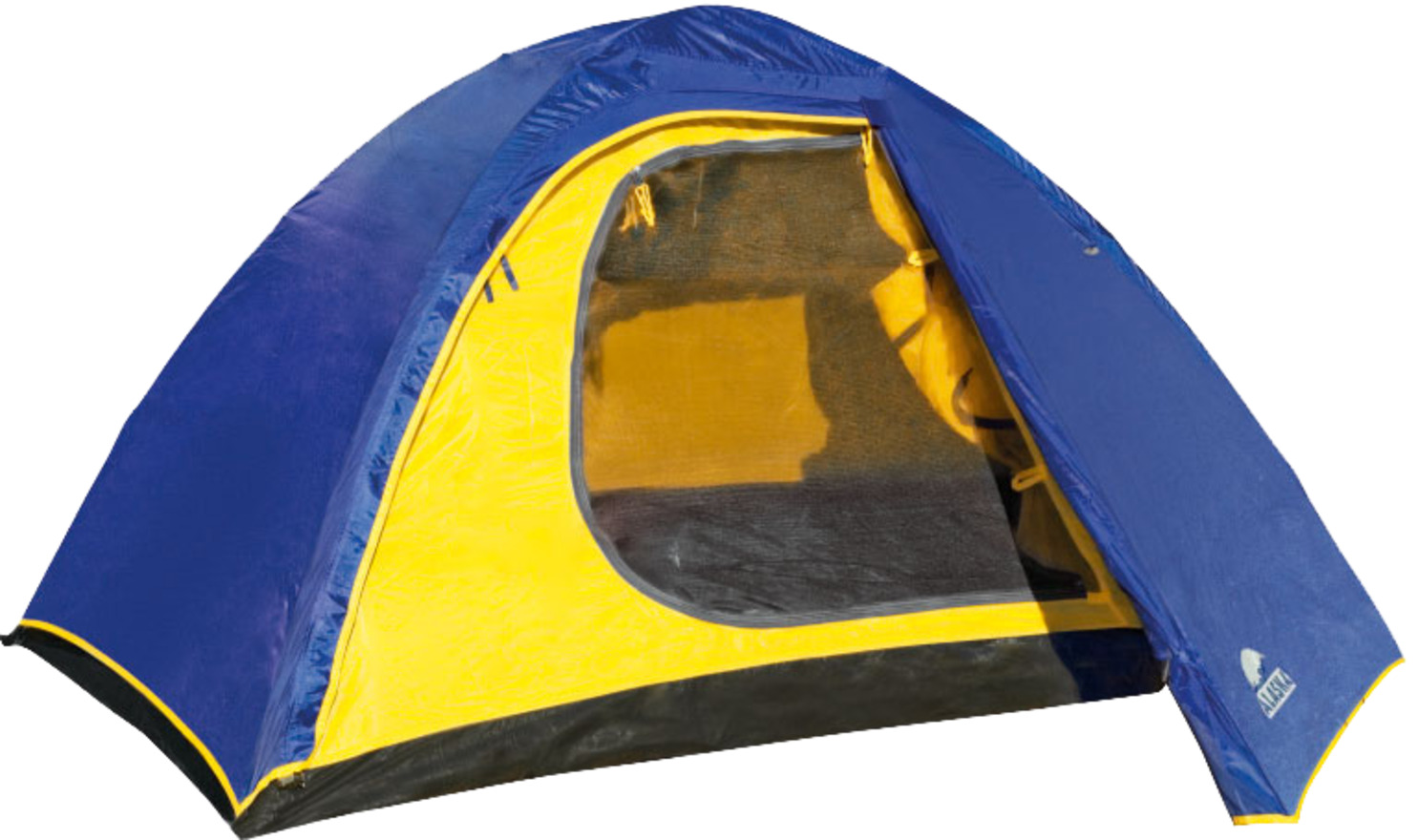 흰색 배경 위의 파란색 와 노란색 tent