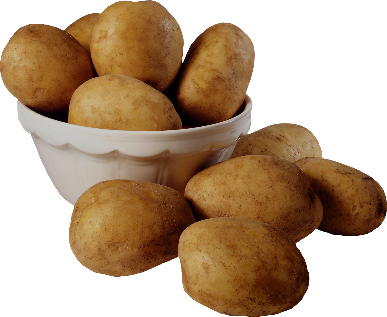 흰색 배경 위의 그릇 potatoes