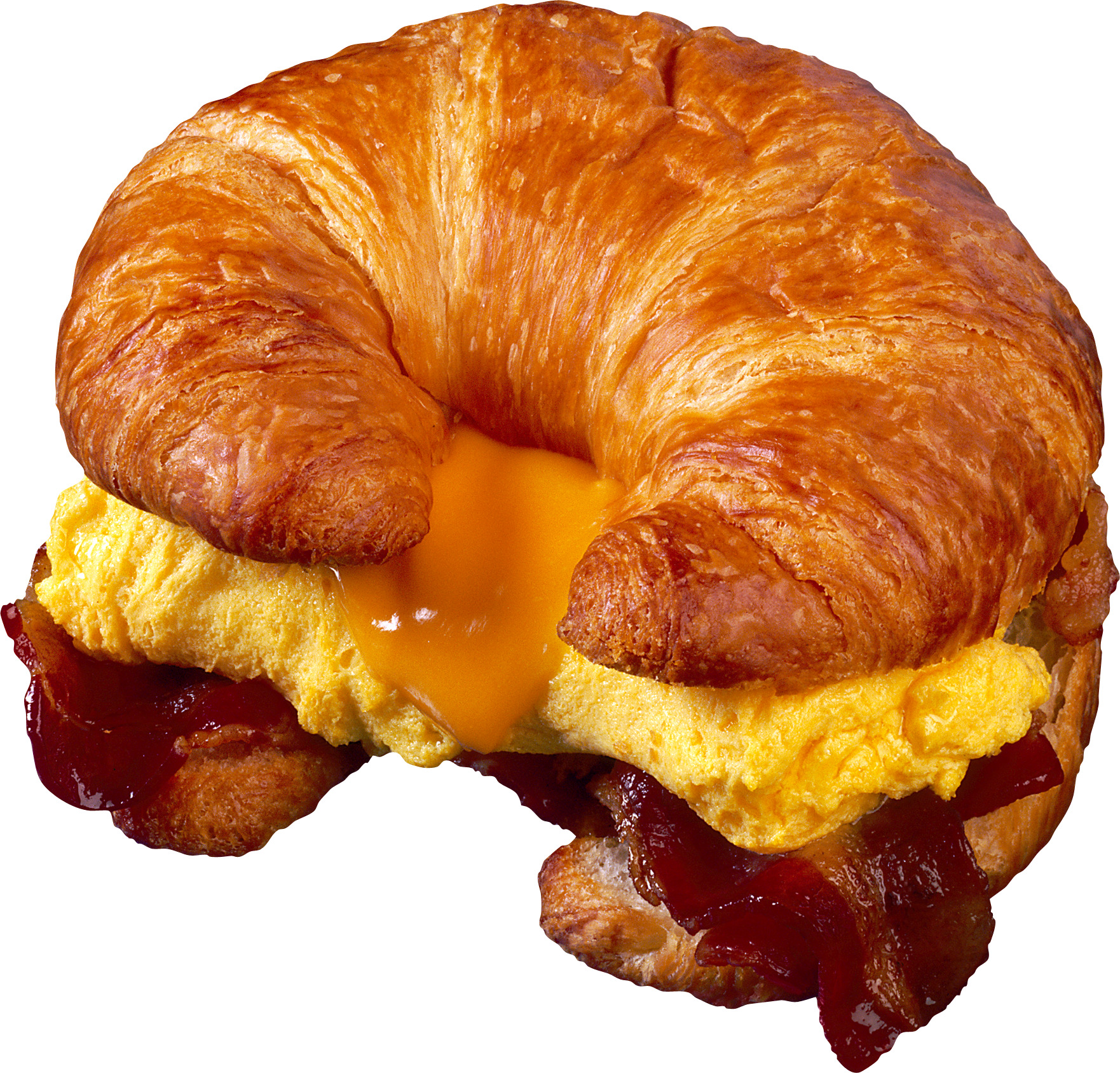 croissant sandwich 함께 eggs 와 bacon