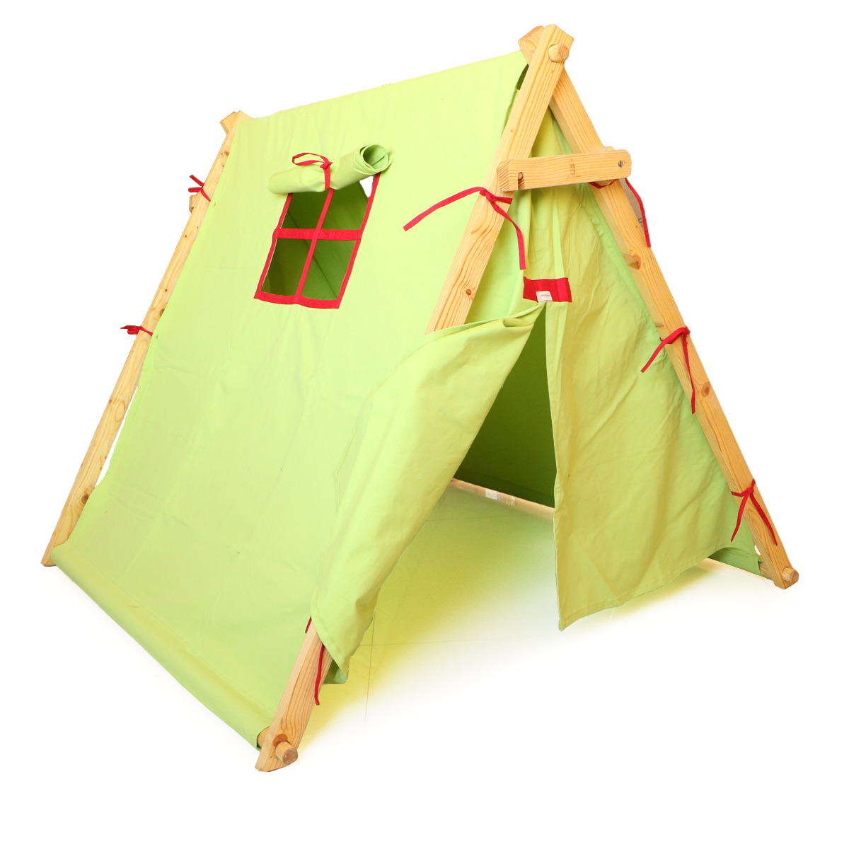 초록색 tent 함께 빨간색 창문