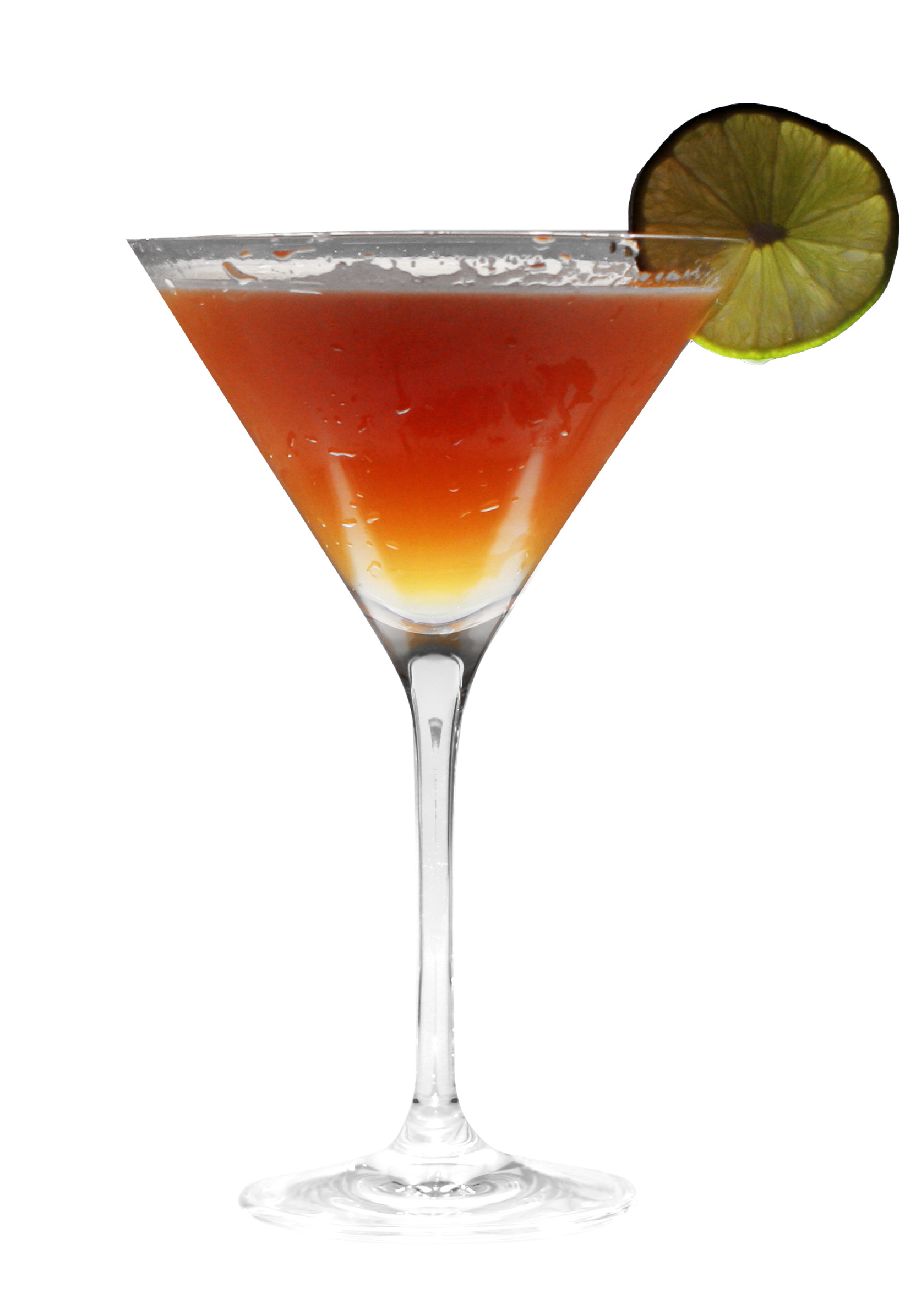 rim 위의 cocktail 안의 martini glass 함께 lime slice
