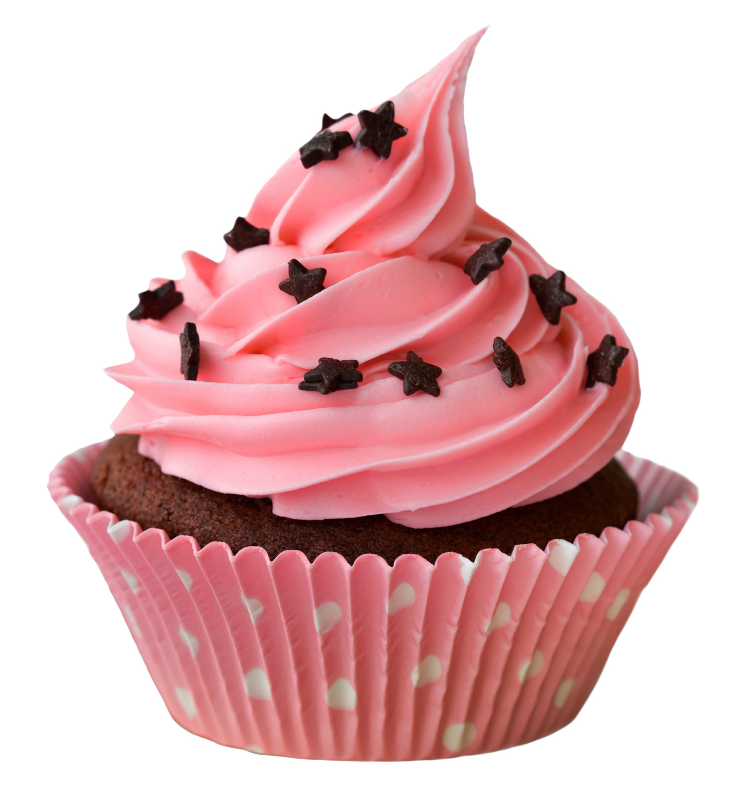 cupcake 함께 분홍색 frosting 와 chocolate stars