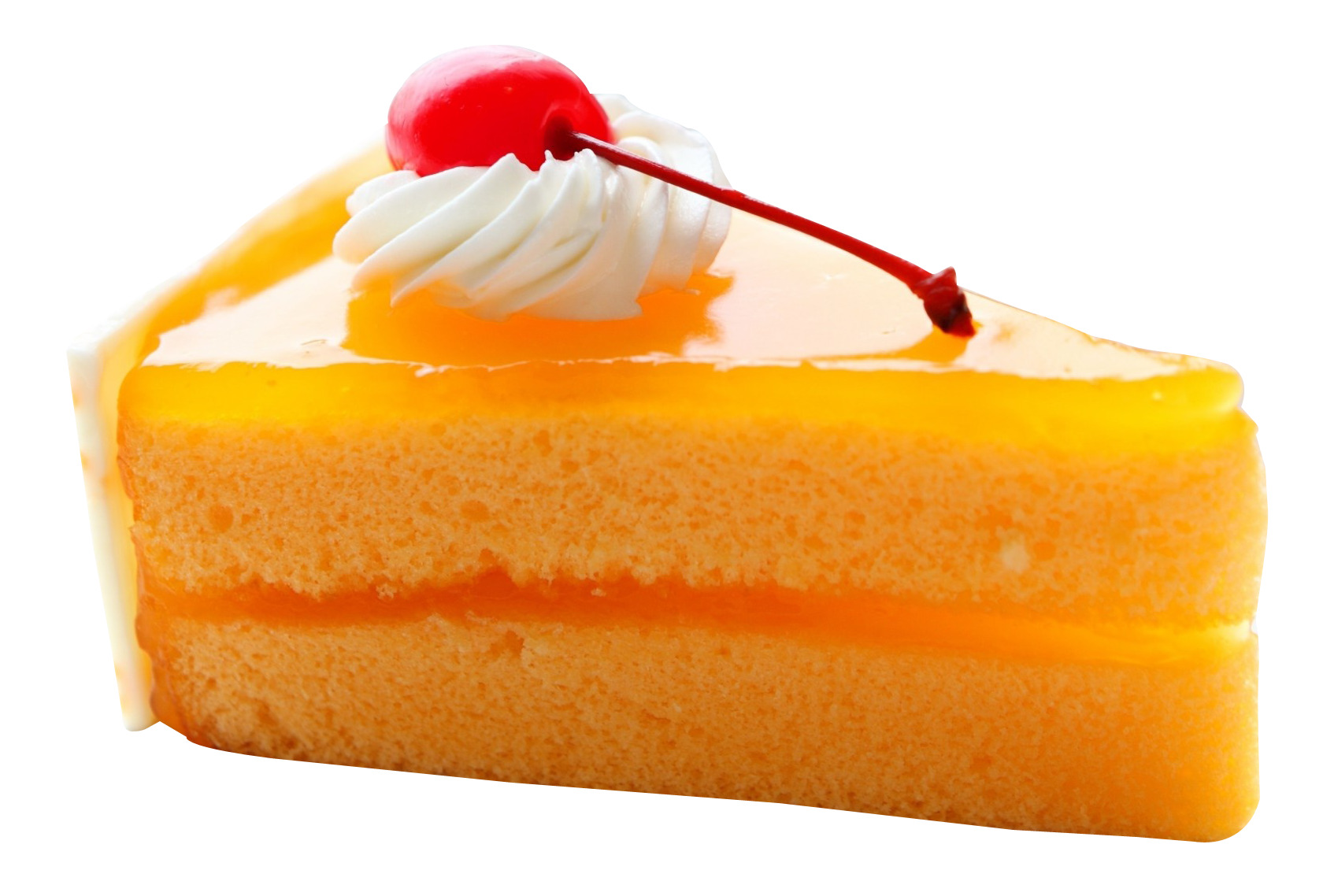 상의 위의 slice 주황색 cake 함께 cherry