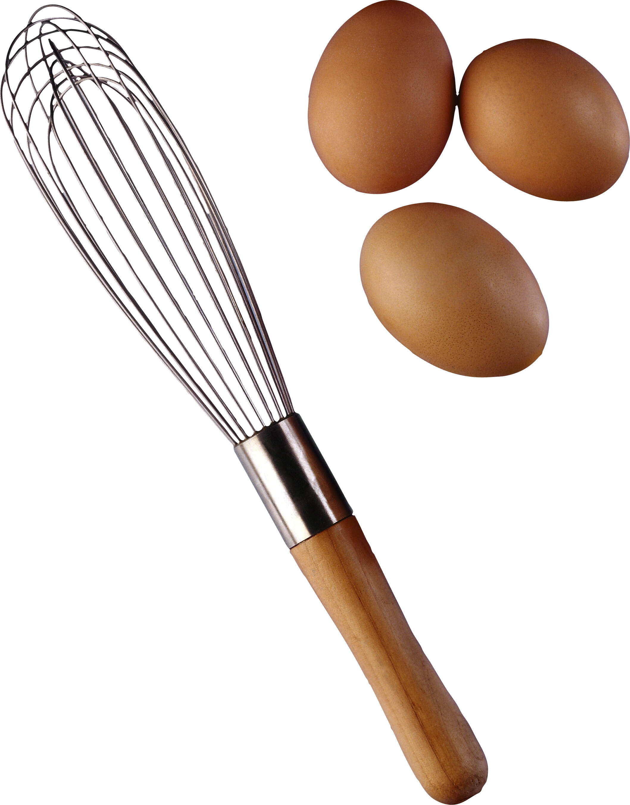 An Egg Whised With A Metal Beater And Four Eggs On A White Background
