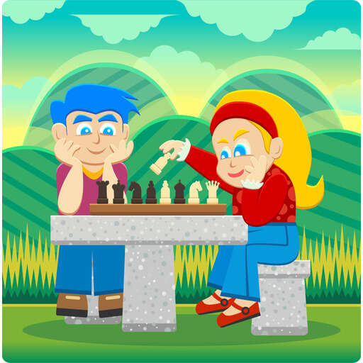 There Are Two People Sitting at a Table Playing a Game of Chess Vector Illustration