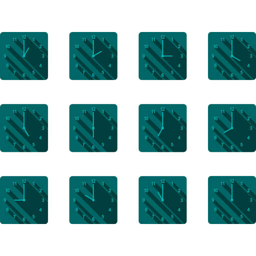 A Set Of Nine Square Clocks