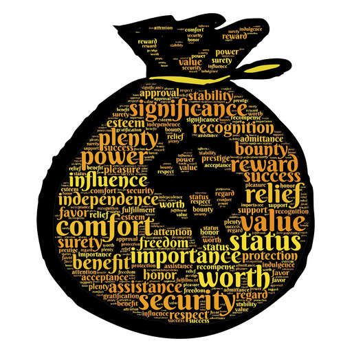 A Bag Of Money With Words Related To It