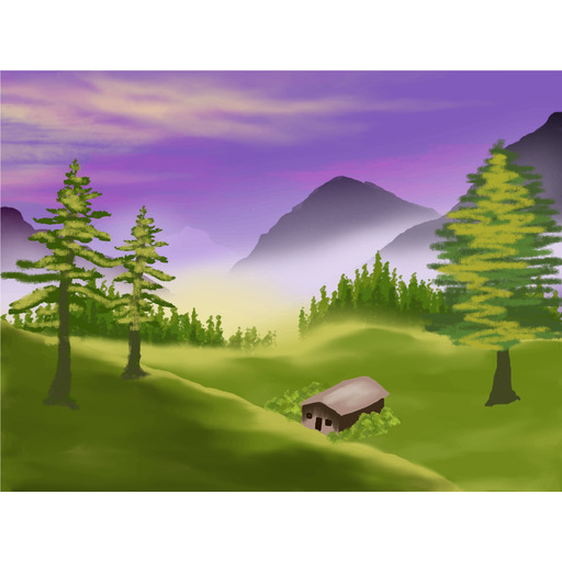 A Mountain 장면 와 A Cabin 에 The Foreground