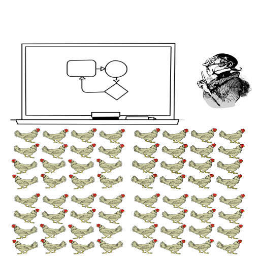A Chicken And A Whiteboard With A Blackboard In The Background