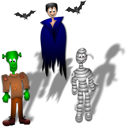 Halloween 풍경 있는 A Skeleton, A Ghost, 와 A Vampire