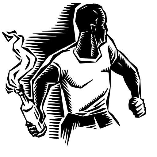 person with molotov cocktail