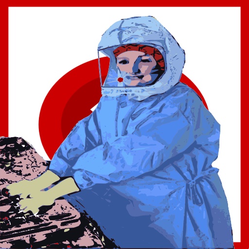 사람 Wearing A Protective Suit 와 Mask