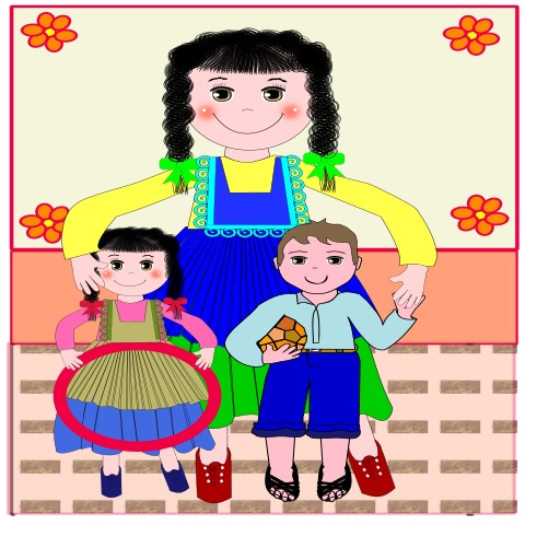 일러스트레이션 의 A Mother 와 Her Two Children