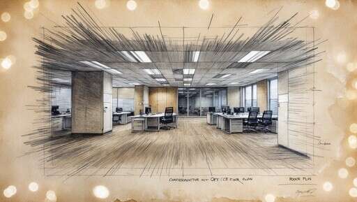 a Drawing of an Office with a Lot of Desks 2