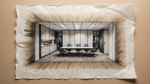a Picture of a Drawing of a Room with a Table and Chairs