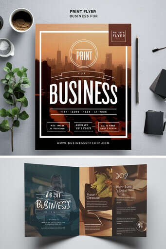 an Image of a Business Brochure with a Coffee Cup on the Table