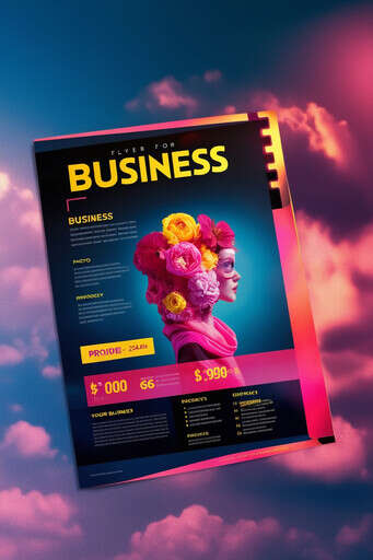 an Image of a Business Flyer with a Woman S Face in the Clouds