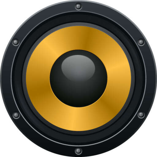 a black and gold speaker on a white background