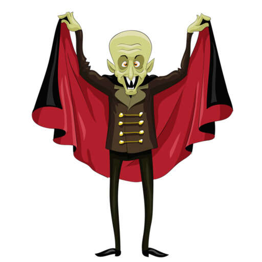 a cartoon character dressed as a vampire