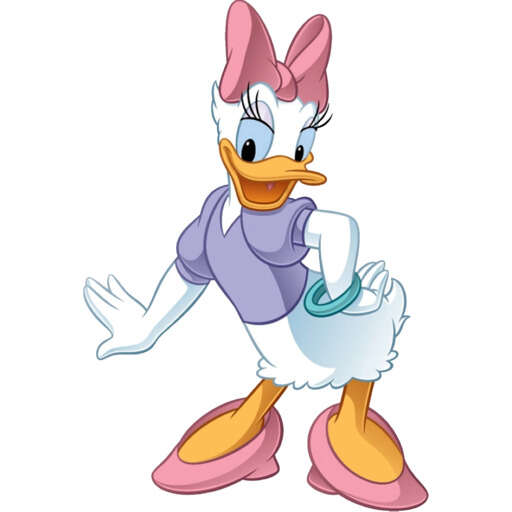 a cartoon character in a purple shirt and pink shoes