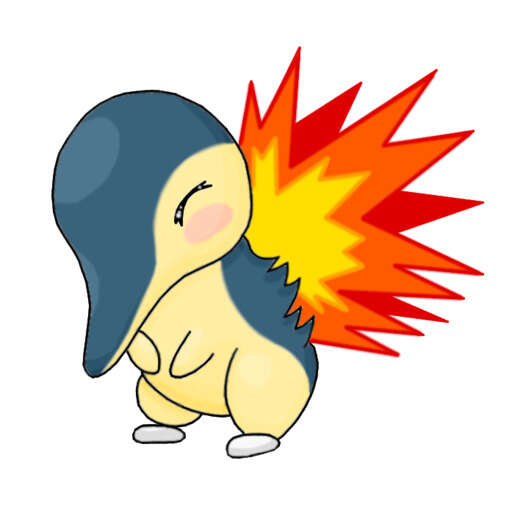 a cartoon character with a red and yellow flame coming out of