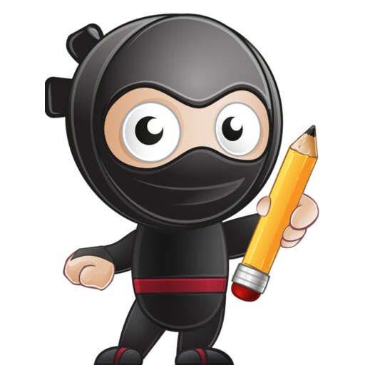 a cartoon ninja character holding a pencil