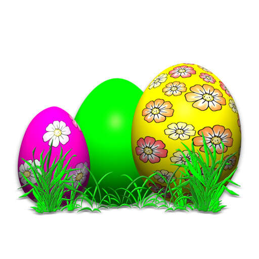 brightly colored easter eggs sitting in the grass on a white background