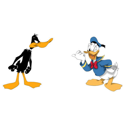 two cartoon characters of donald duck and daffy duck