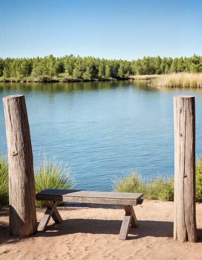 A Picnic Table On A Beach Near A Body Of Water