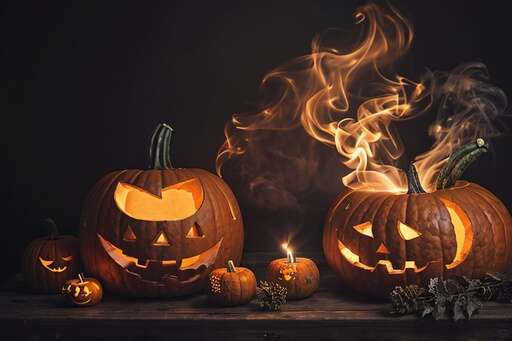 spooky pumpkins with smoke