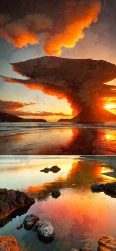 large mushroom cloud over a body of water 2