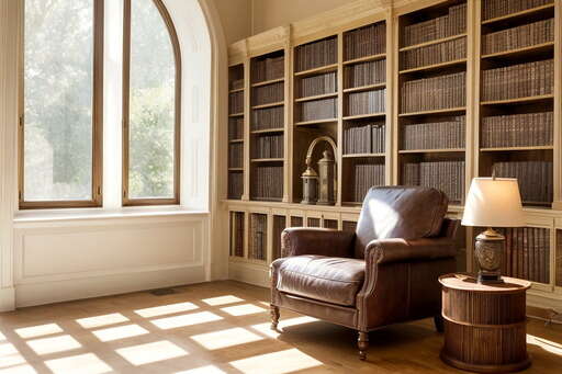 A Living Room With A Chair And Bookshelf 11