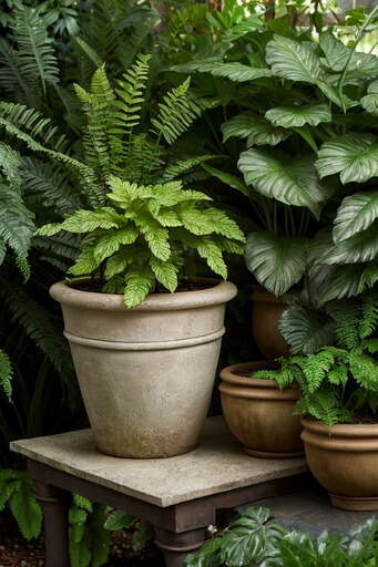 Many Potted Plants That Are Sitting On A Table