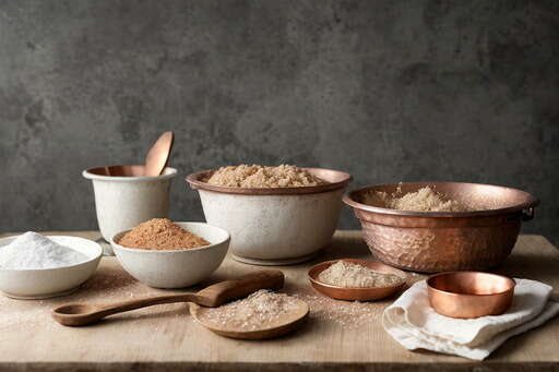 Several Bowls And Spoons Filled With Different Types Of Food On A Wooden Table 01