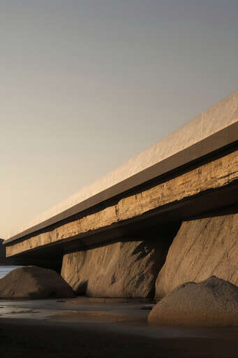 Underside Of A Bridge Over A Body Of Water With Rocks In The Foreground