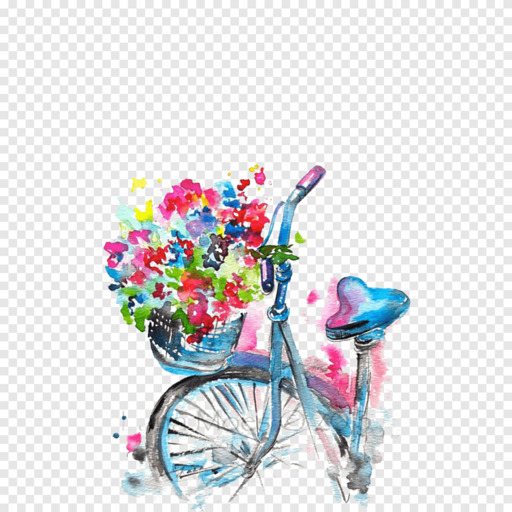 Watercolor Flowers Art Painting Bicycle
