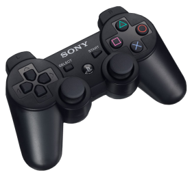 a close up of a game controller on a white background