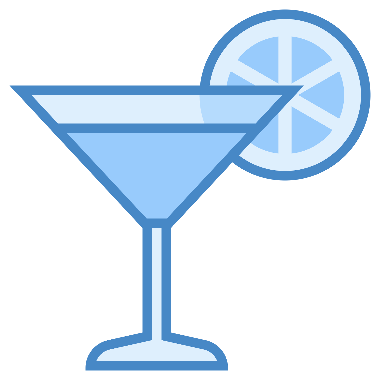 a blue cocktail with a slice of lemon on the rim