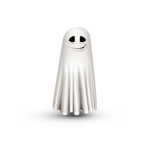 a white ghost with black eyes and a black nose variant j